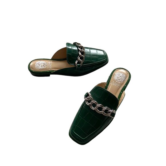NS!!!  Vince Camuto Rachey Leather Croc Mules Green Size 6 Preppy Academia Quiet - Picture 2 of 12